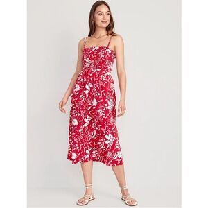 Old Navy Americana Smocked Midi Dress in Red & White Floral Print Size XXL